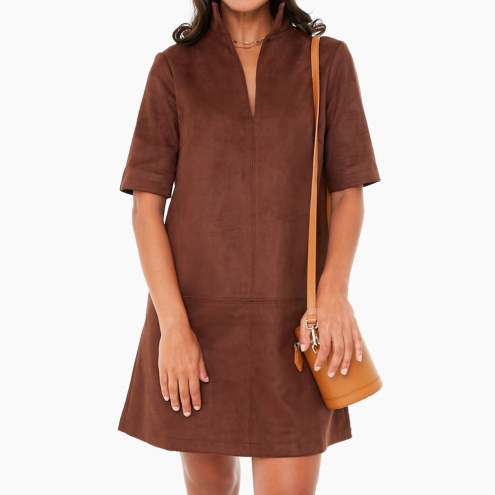 Tuckernuck Dark Brown Suede Stand Collar Clifton Dress (size Small)